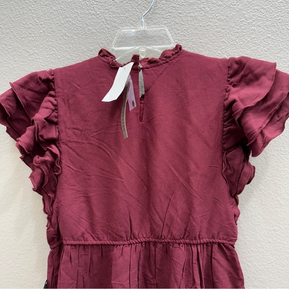 Love  by Design Maxi Dress Size Small Burgundy Ruffles Fall Dainty New - Picture 3 of 7